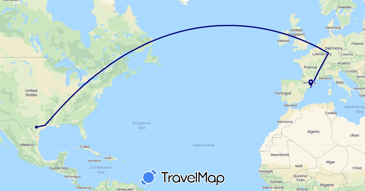 TravelMap itinerary: driving in Germany, Spain, United States (Europe, North America)